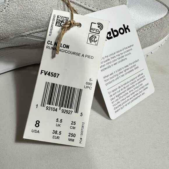 Reebok Womens Sz 8 Classic Suede Nylon White Gray Running Sneakers Shoes - New - Picture 9 of 10